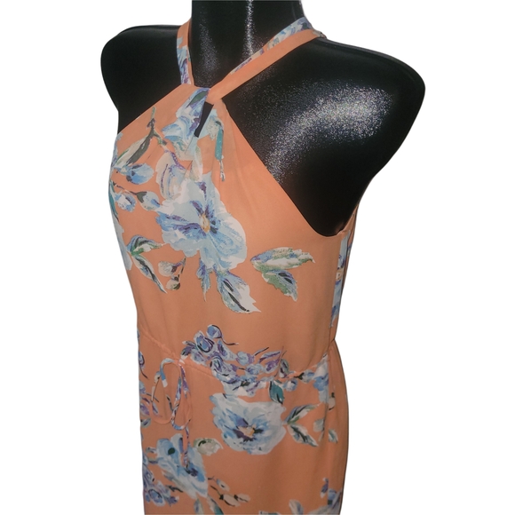 Charles Henry Peach Floral Halter Twist Knot Neckline Dress Size S - Picture 4 of 8